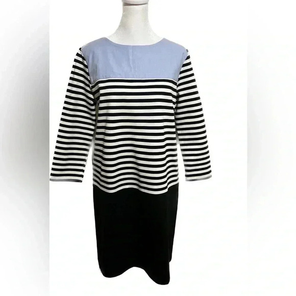 Loft small mixed media 3/4 sleeve black/white/blue dress - Picture 1 of 7